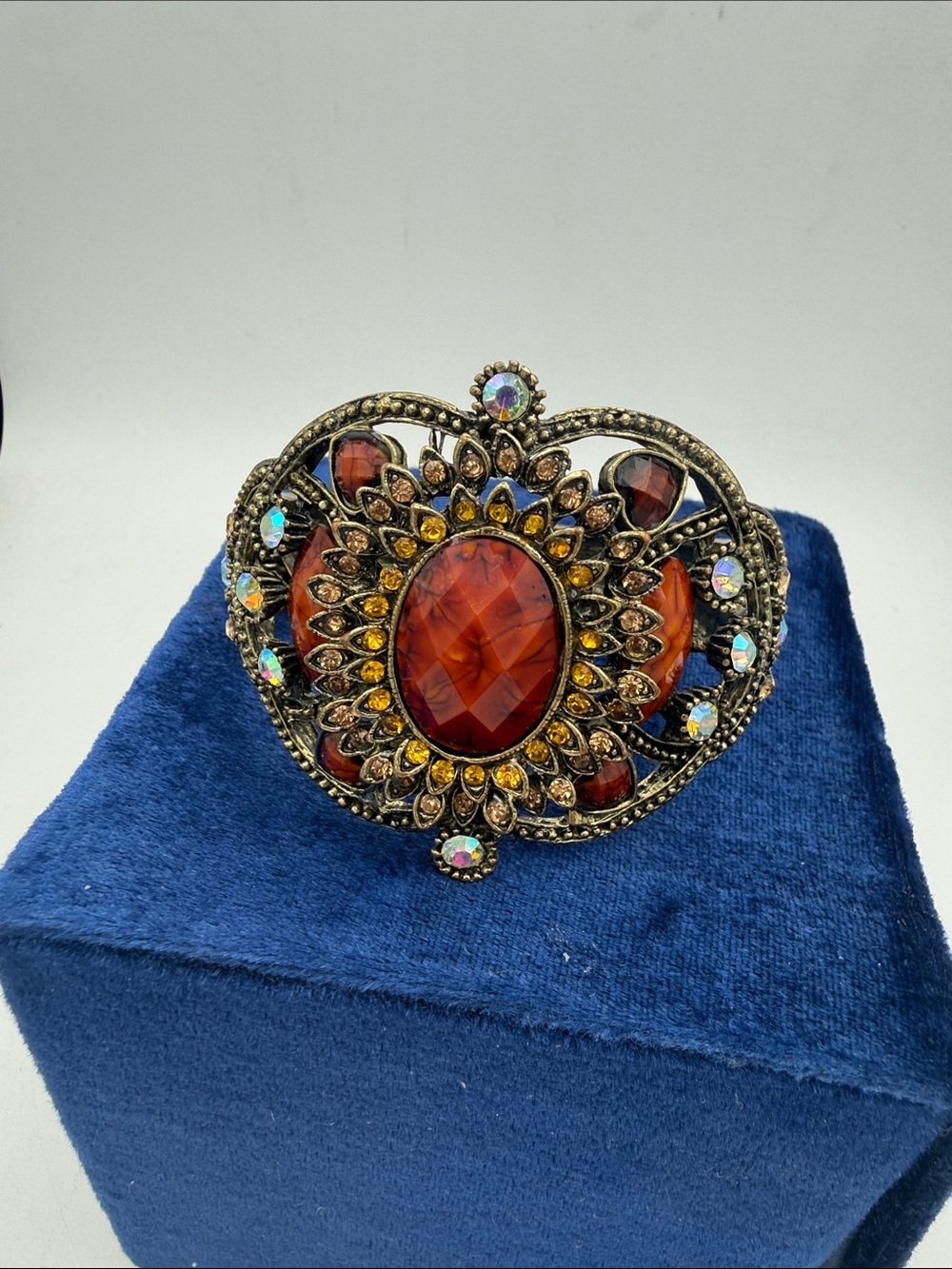 Vintage-Inspired Amber Crystal Statement cuff Bracelet